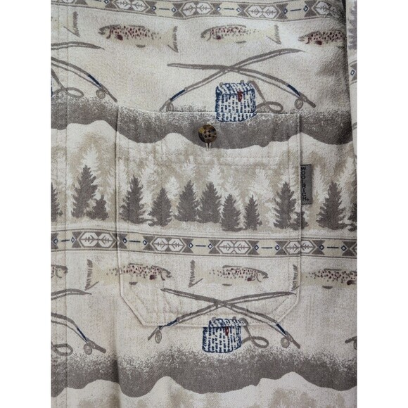 WOOLRICH Fly Fishing Print Button Up Long Sleeve Mens Shirt Size Large - Picture 9 of 13